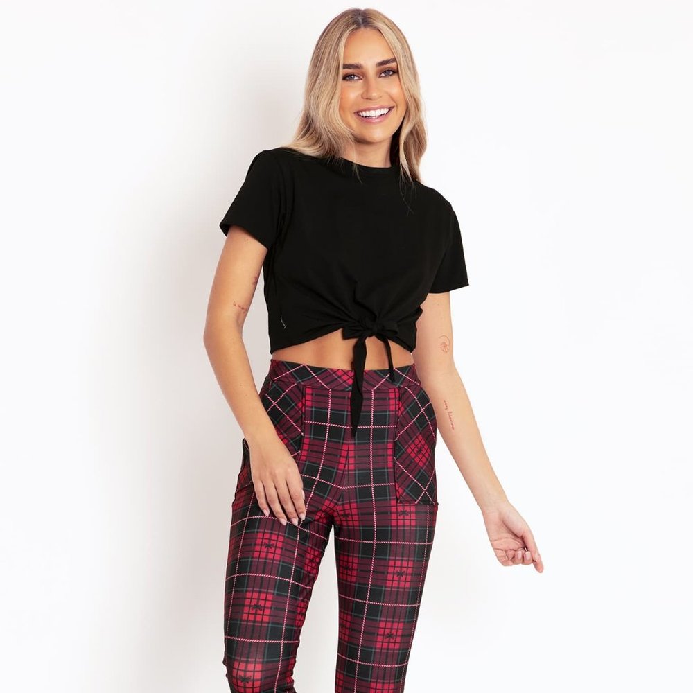 Blackmilk TARTAN RIBBON CUFFED PANTS - LIMITED